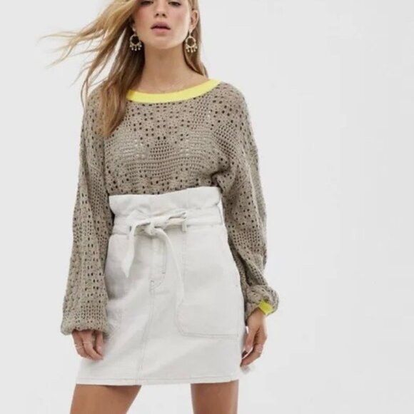 Free People Splendor In The Grass High-Waisted Denim Skirt Linen Blend Size 2 - Picture 10 of 10